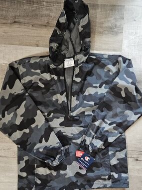 Champion Hooded Pullover Jacket - Grey Black Camo BNWT Unisex Small